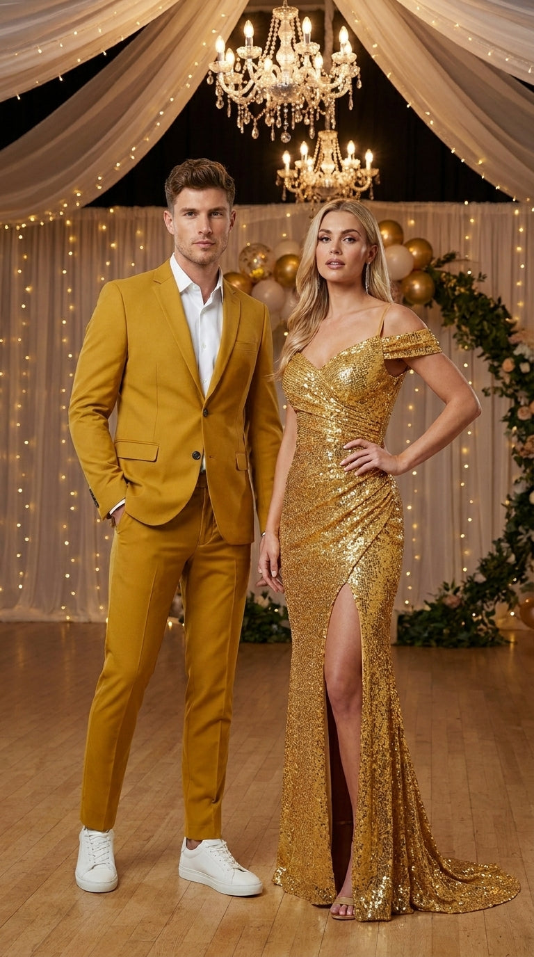 Men’s Gold Mustard Color Suit – Wedding & Prom Formal Suit Outfit, Modern Blazer and Pants - 34 Short or Extra Small