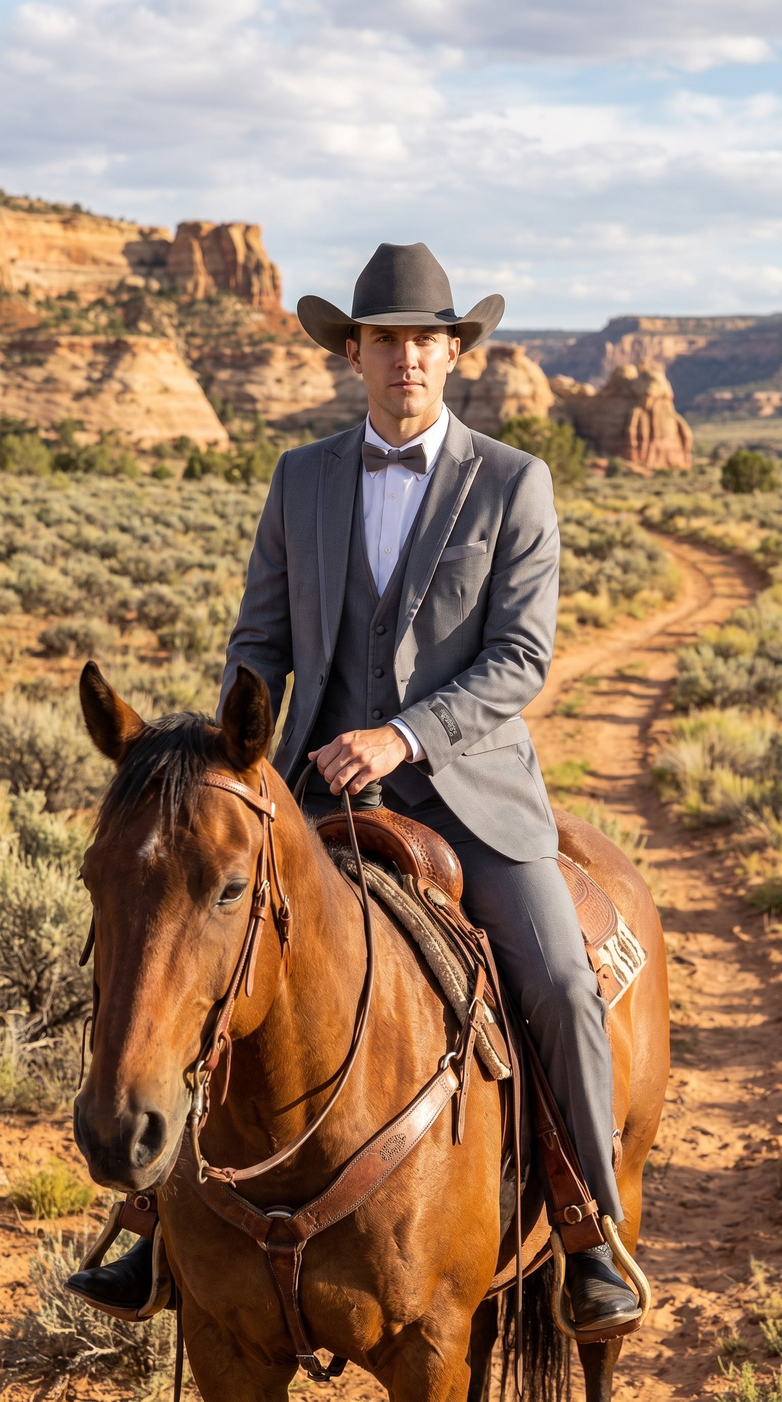 Men's Medium Grey Western 3-Piece Tuxedo Suit with Vest – Cowboy Style Formal Country Outfit - 34 Short or Extra Small