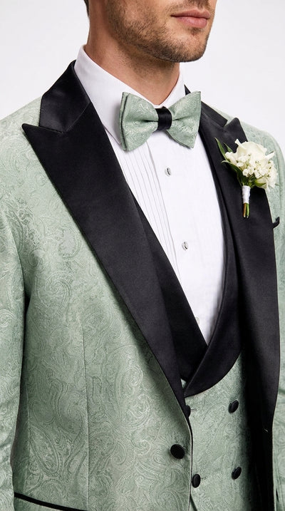 Men’s Sage Green Wedding Tuxedo with Black Shawl Lapel – 3 Piece Groom Prom Suit Mintish Color