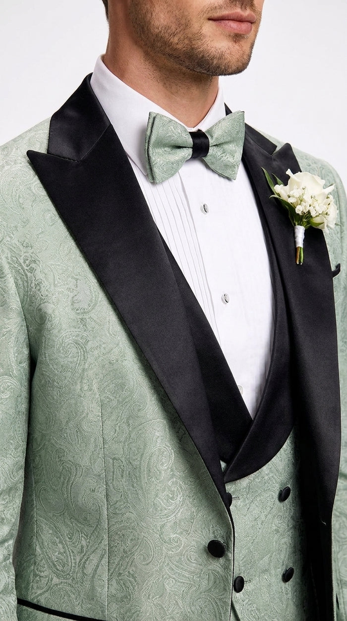 Men’s Sage Green Wedding Tuxedo with Black Shawl Lapel – 3 Piece Groom Prom Suit Mintish Color