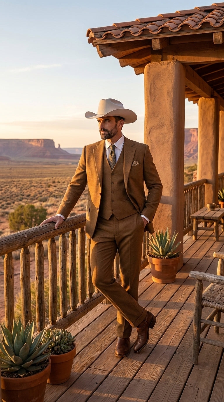 Men’s Tan Groom Outfit Country Wedding 3 Piece Suit Khaki Camel Color Modern Fit - 34 Short or Extra Small