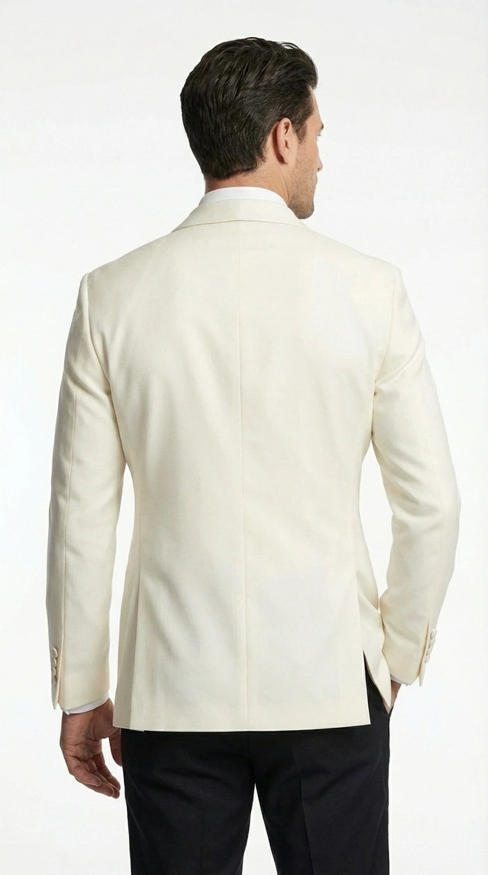 Men’s Ivory Wool Dinner Jacket – Classic Double Breasted Formal Tuxedo Jacket for Wedding and Black Tie Events
