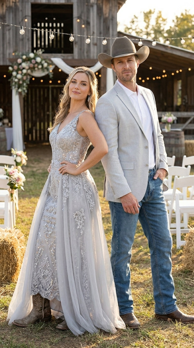 Men’s Very Light Grey - Linen Western Cowboy Blazer, Formal Sport Coat for Weddings, Parties, Country Events, and Casual Dress Wear in Ice Ash Color - 36 Short