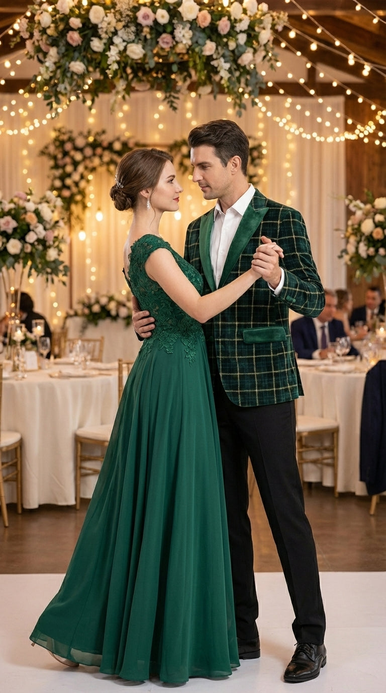 Mens Tartan Green and Gold Check Blazer – Windowpane Plaid Sport Coat Velvet Lapel Plaid Christmas Holiday New Year Jacket - 36 Short