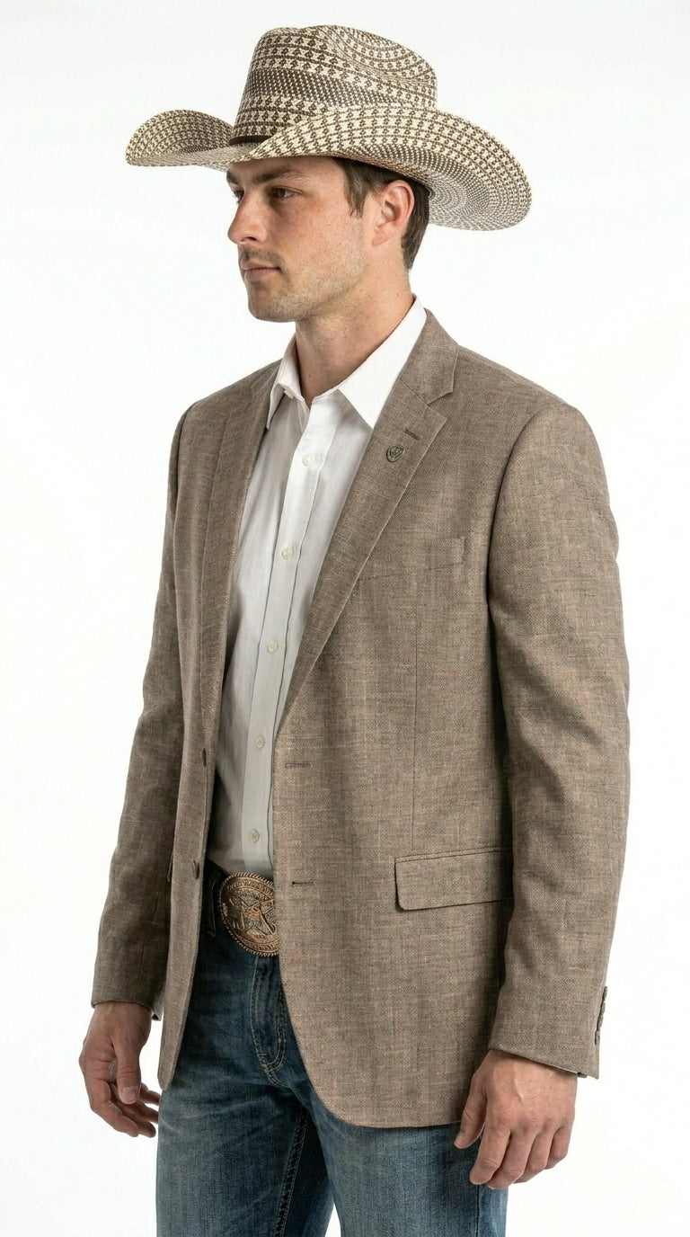 Men’s Dark Tan Taupe Light Brown Western Cowboy Blazer – Classic Country Style Jacket for Wedding, Casual Country Jacket Textured - 36 Short