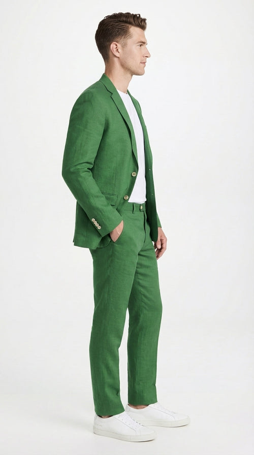 Men’s Emerald Green Suit Set – Lightweight Summer Blazer and Pants, Casual Formal Summer Suit, Breathable Wedding Party Outfit