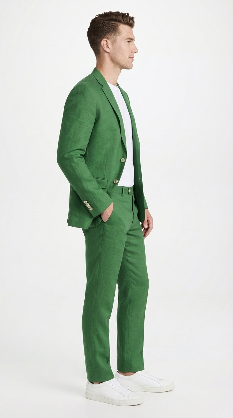 Men’s Emerald Green Linen Suit Set – Lightweight Summer Blazer and Pants, Casual Formal Summer Suit, Breathable Wedding Party Outfit - 34 Short or Extra Small