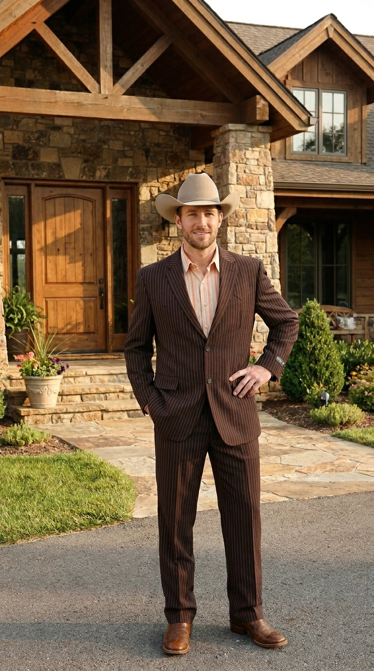 Men’s Pinstripe Western Suit – Classic Formal Blazer and Pant Set for Wedding, Traje Para Hombre Cowboy Style - 34 Short or Extra Small