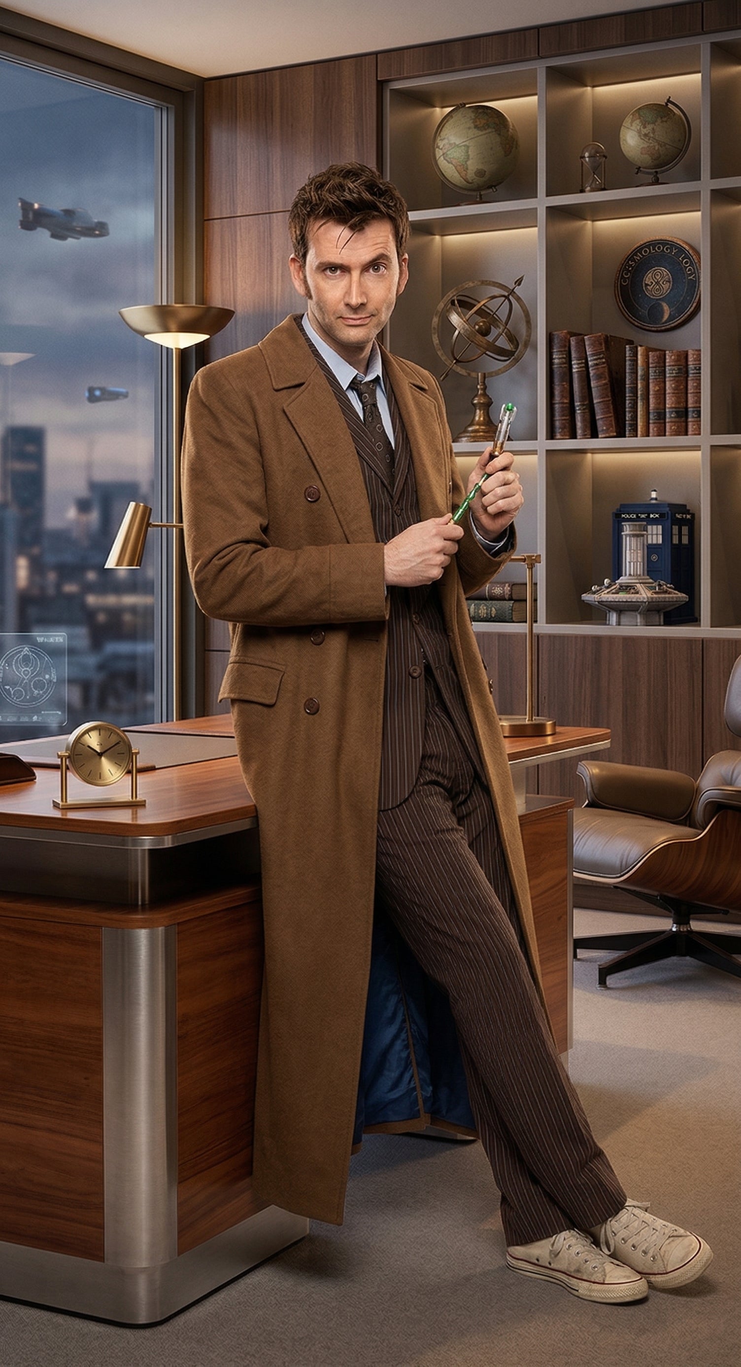 Men’s Brown Cotton Trench Coat Doctor Who 10th Doctor Inspired Long Coat – Classic Gabardina Style Overcoat, Vintage Winter Costume Jacket - Brown