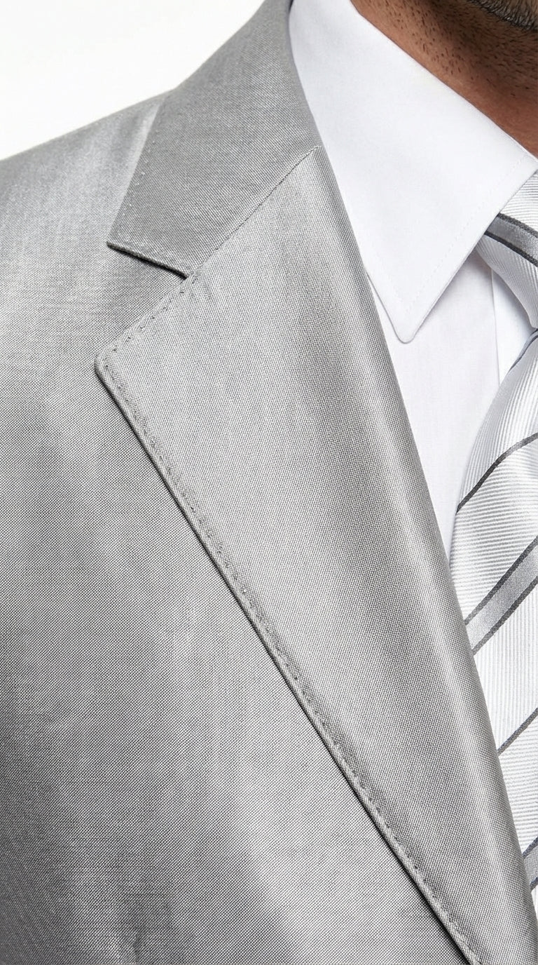 Men’s Silver Grey Sharkskin Suit – 3 Button Classic Fit Shiny Formal Suit for Wedding, Business and Party Wear - 34 Short or Extra Small