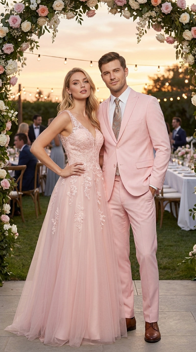 Men’s Light Pink 2 Piece Suit, Formal Dress Suit for Weddings, Prom, Parties, Summer Events Slim Fitted By Vitali - 34 Short or Extra Small