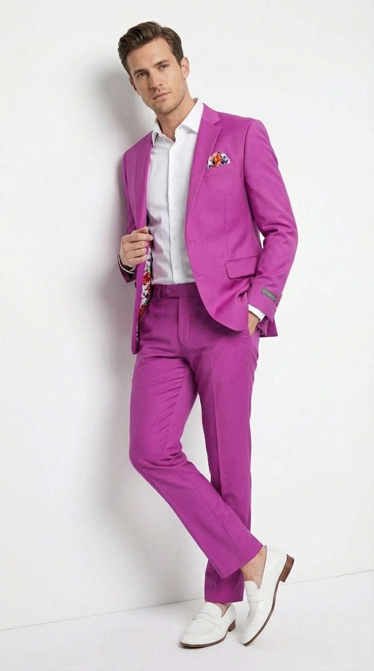 Mens Fuchsia 2 Piece Suit – Bright Pink Formal Suit for Men Stylish Wedding Party Prom Suit Magento Color - 34 Short or Extra Small