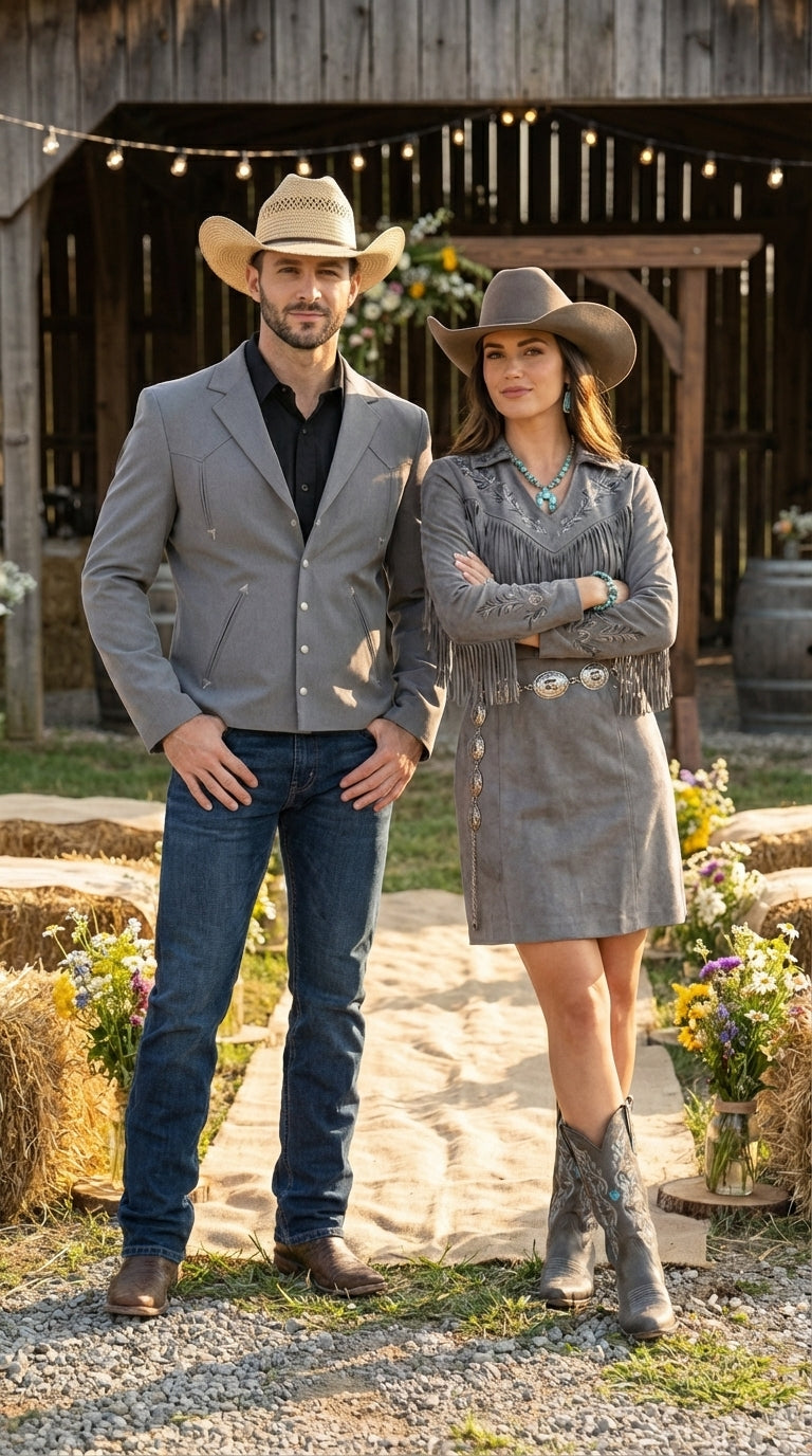 Mens Gray Western Blazer Set – Cowboy Style Jacket and Pants Outfit Classic Country Western Suit - 36 Short