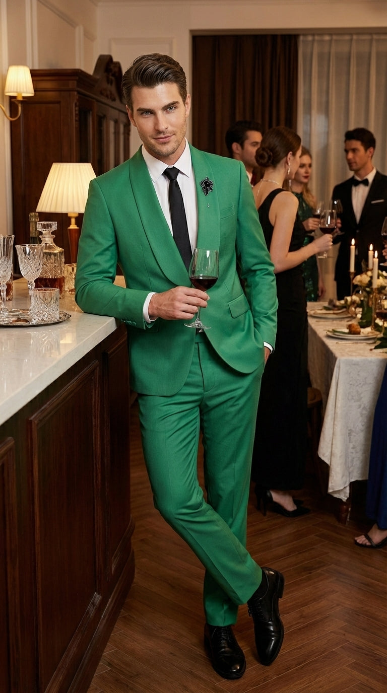 Men’s Emerald Green Tuxedo Suit – Emerald Green Formal Tuxedo with Shawl Lapel Jacket Trousers for Prom, Wedding in Augusta Green - 34 Short or Extra Small