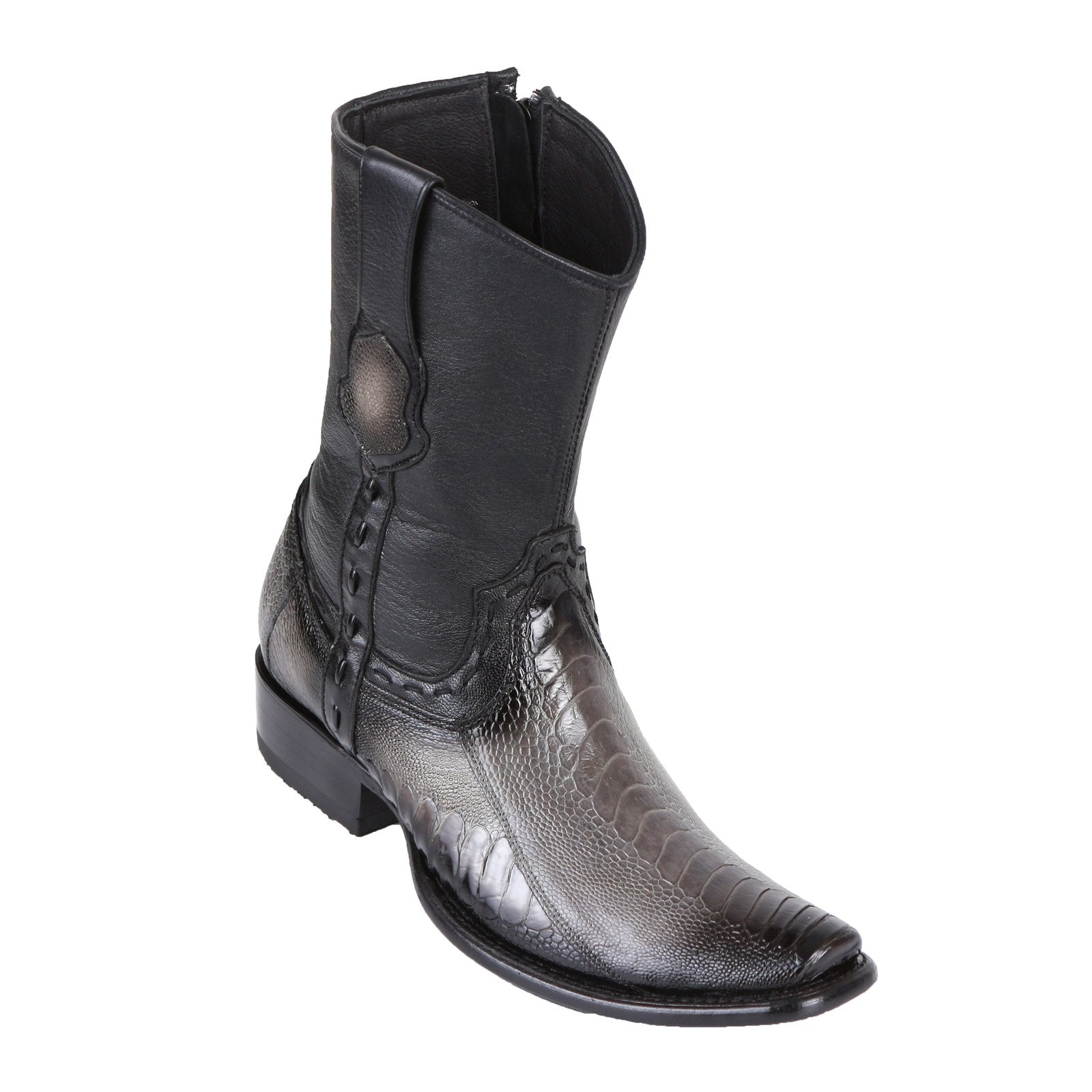 King Exotic Men's Ostrich Leg Boots Faded Grey - H79B Dubai Toe - EE