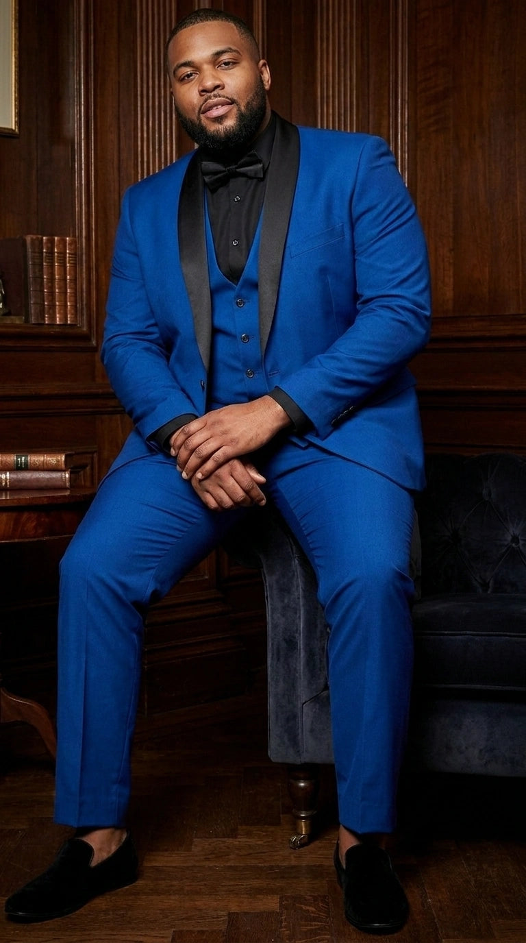 Men’s Royal Blue 3 Piece Suit with Black Lapel – Modern Formal Suit for Wedding, Prom and Party Wear - 34 Short or Extra Small