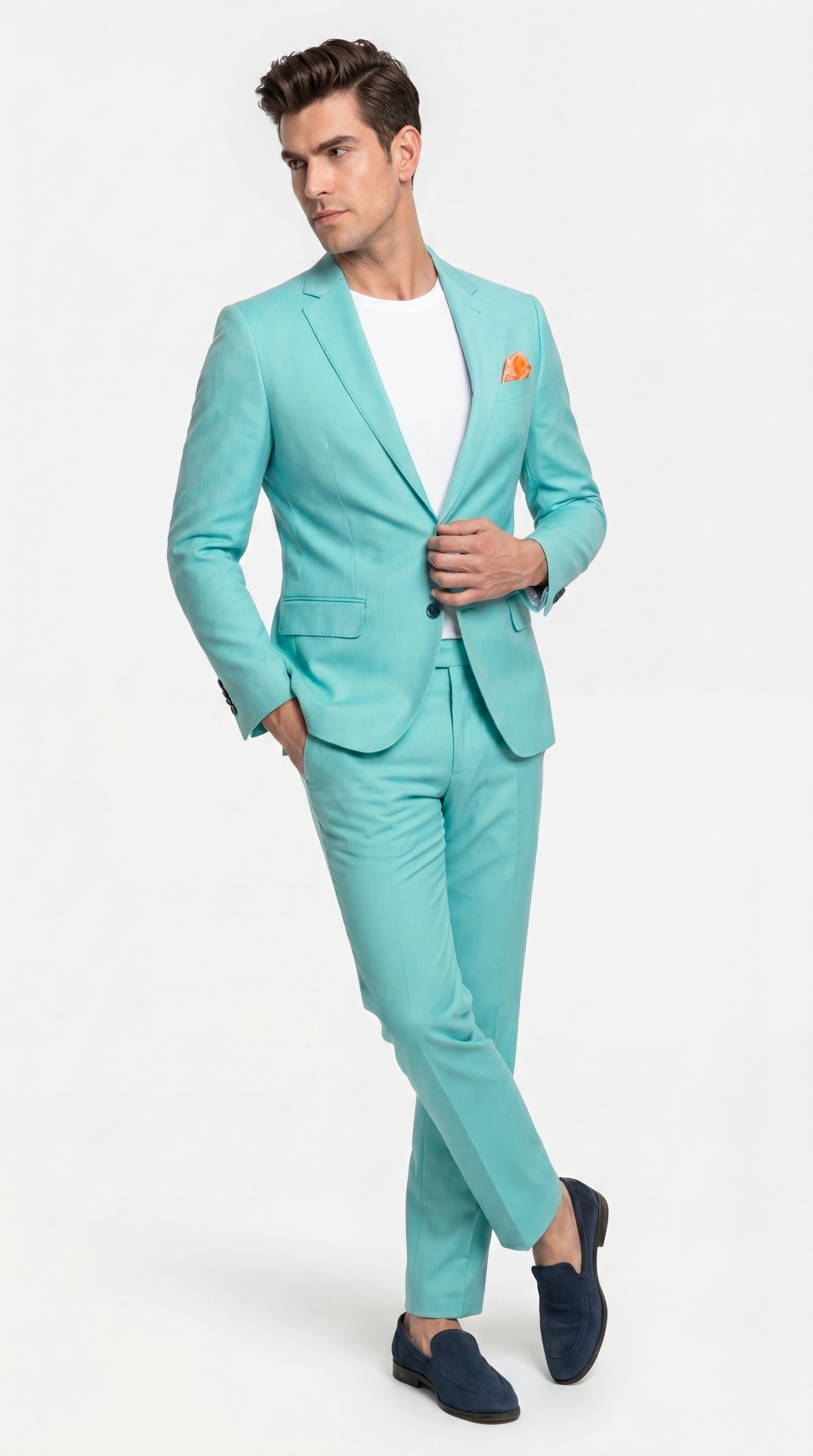 Men’s Turquoise 2 Piece Suit with Jacket and Pants, Formal Wedding Suit for Prom, Parties, Summer Events, and Special Occasions - 34 Short or Extra Small
