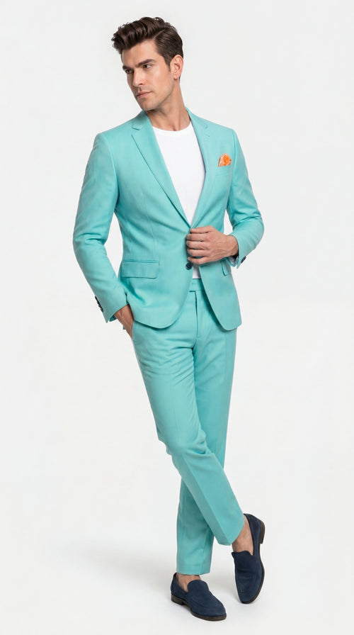 Men’s Turquoise 2 Piece Suit with Jacket and Pants, Formal Wedding Suit for Prom, Parties, Summer Events, and Special Occasions