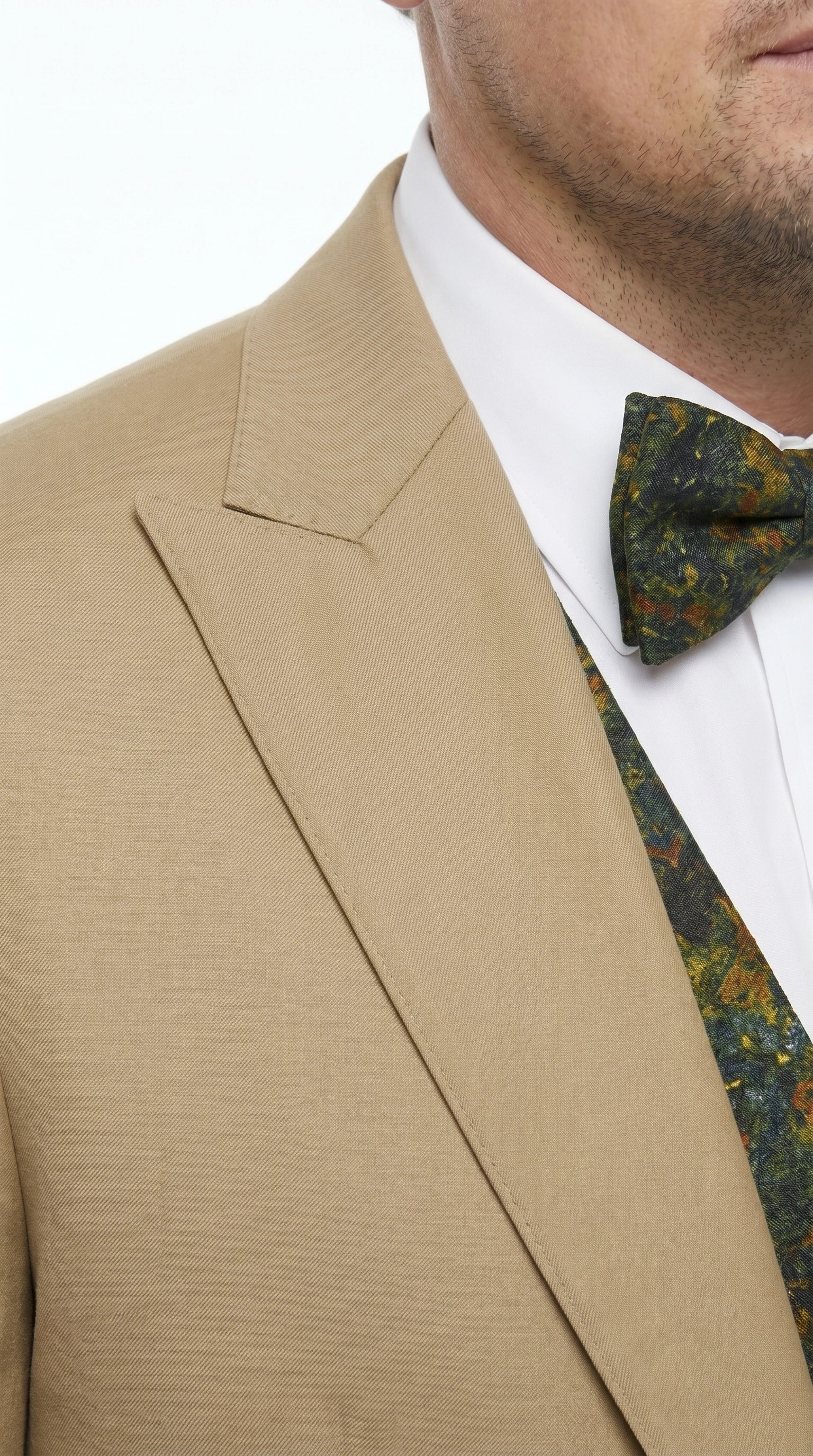 Men’s Khaki 3 Piece Suit with Patterned Vest, Great Gatsby Inspired Formal Suit for Weddings, Mardi Gra in Tan Camel Color - 34 Short or Extra Small
