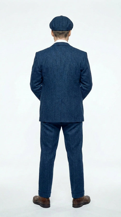 Men’s Blue 3 Piece Suit, Thomas Shelby Inspired Vintage Formal Suit Herringbone Tweed 1920s fabric
