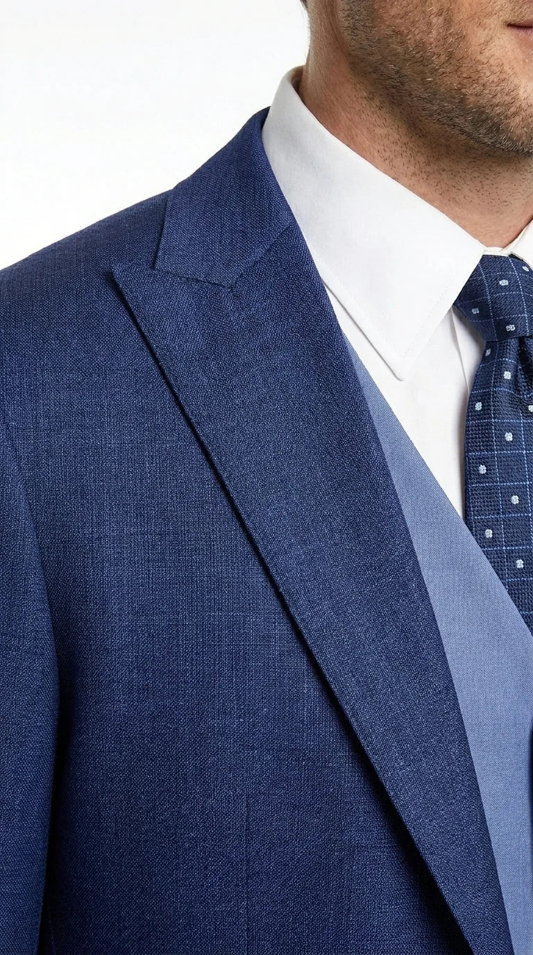 Vitali Men’s Navy Blue 3 Piece Suit with Light Blue Vest, Textured Formal Dress Suit for Weddings, Prom, Business Events, and Parties - 34 Short or Extra Small