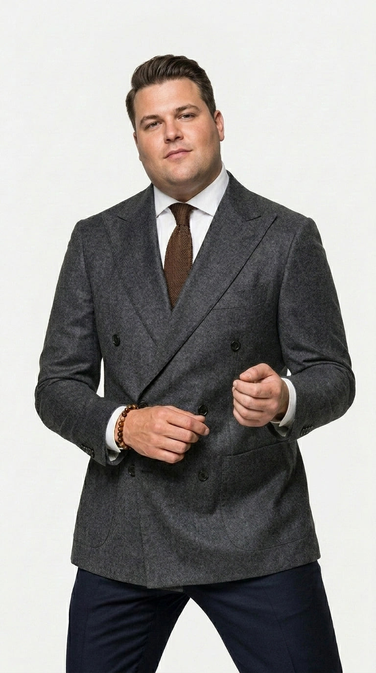 Men’s Charcoal Double Breasted Blazer, Formal Wedding Business Casual Sport Coat Jacket Wool Fabric - 36 Short