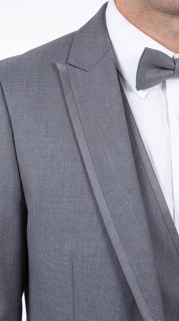 Men's Medium Grey Western 3-Piece Tuxedo Suit with Vest – Cowboy Style Formal Country Outfit