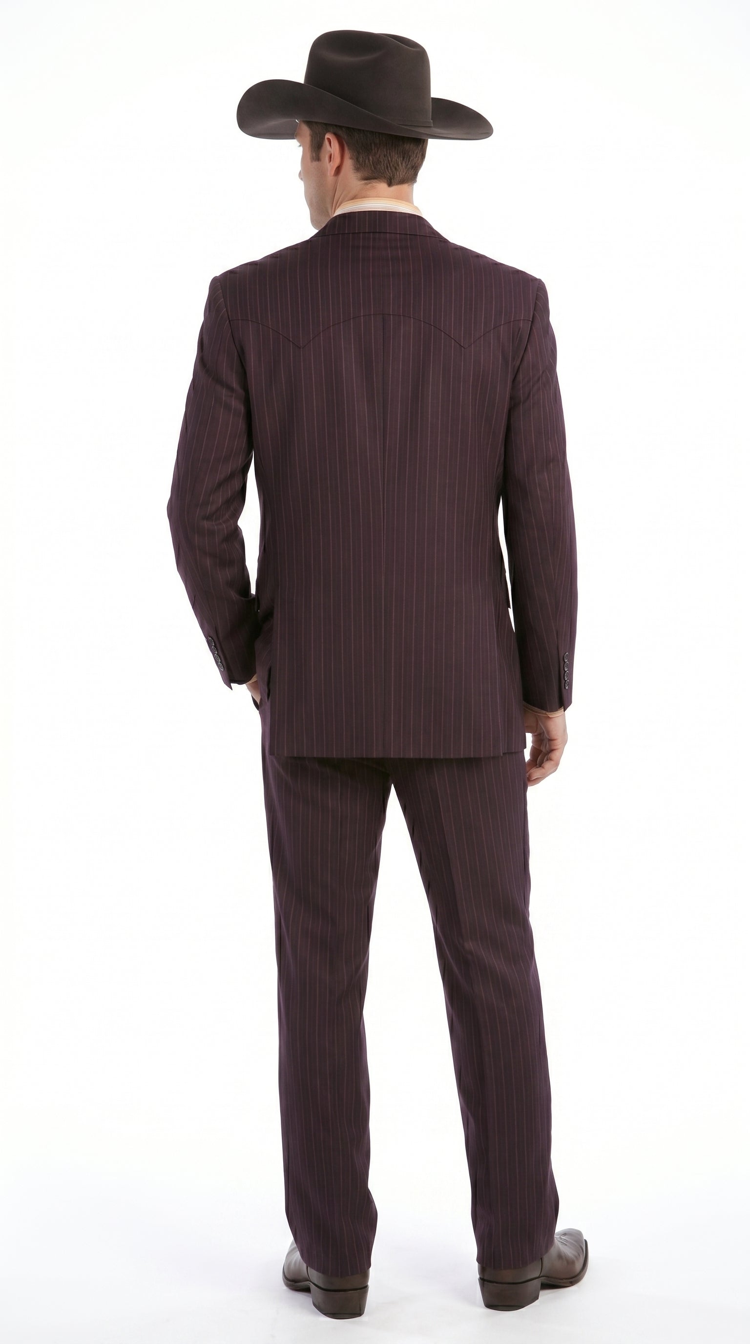 Men’s Brownish Black Pinstripe Western Suit, Cowboy Formal Wedding Ranch Dress Suit Set Slim Fitted
