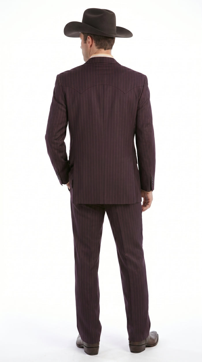 Men’s Brownish Black Pinstripe Western Suit, Cowboy Formal Wedding Ranch Dress Suit Set Slim Fitted