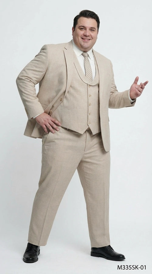 Mens Sand Beige 3 Piece Suit – Double breasted Vest Formal Suit Set  and Dress Pants in Champaign Natural Summer Color