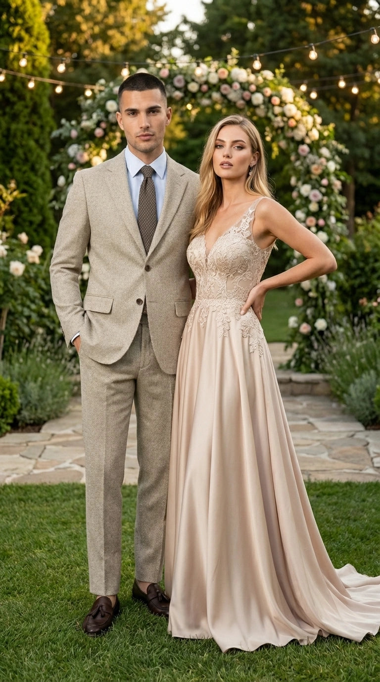 Men’s Light Tan Tweed Suit – Classic Beige Two Piece Suit, Herringbone Formal Wear, Vintage Style Business & Wedding Outfit for Men - 34 Short or Extra Small