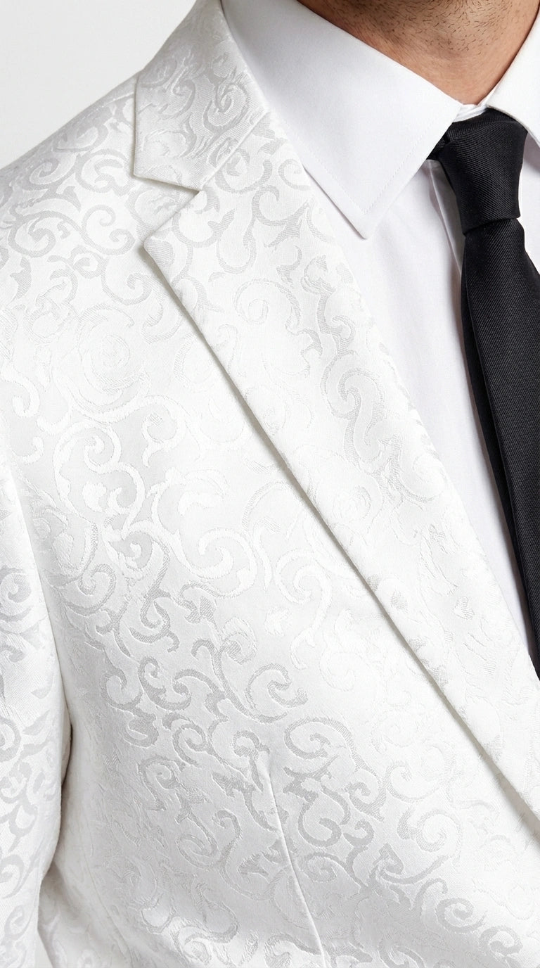 Men’s White Disco Blazer 1980s Sequin Style Jacket – Lapel Collar Party Blazer, Formal Evening Wear, Halloween Masquerade Club Outfit - 36 Short