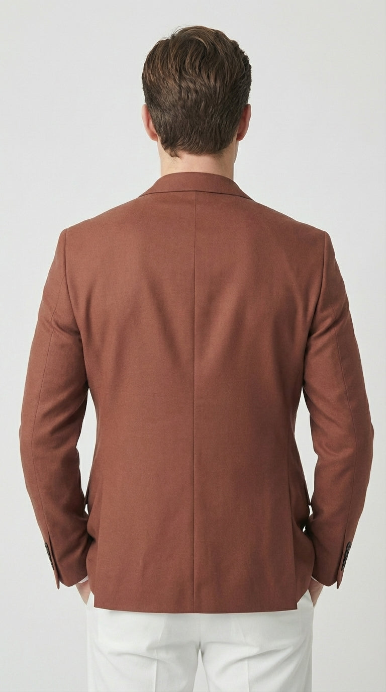 Mens Rustic Brown Light Burnt Orange Copper Blazer – Classic Fit Single Breasted Formal Casual Dress Jacket - 36 Short