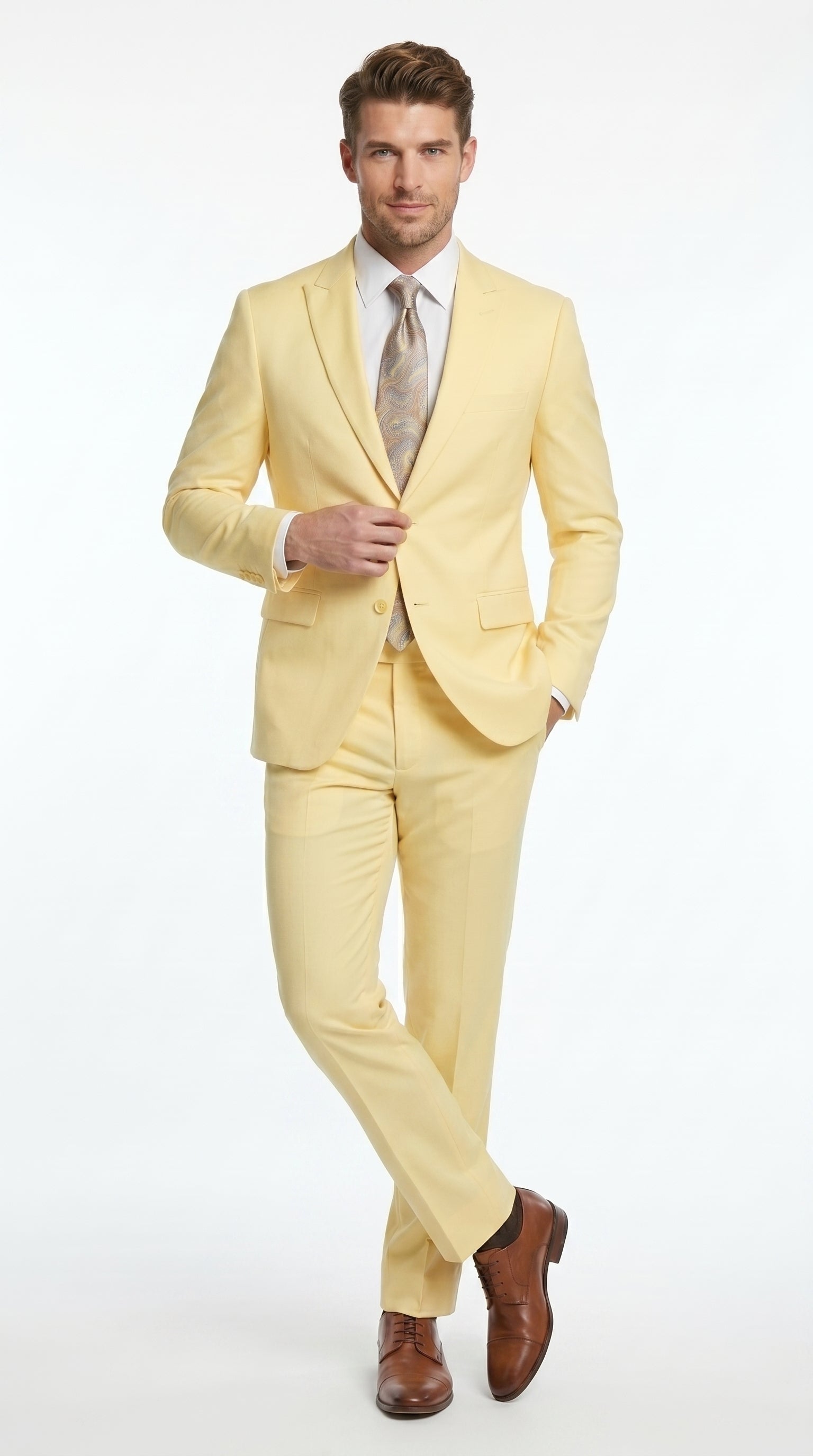 Men’s Pale Yellow 2 Piece Suit, Formal Dress Suit for Weddings, Prom, Parties, Summer Events, and Special Occasions By Vitali - 34 Short or Extra Small