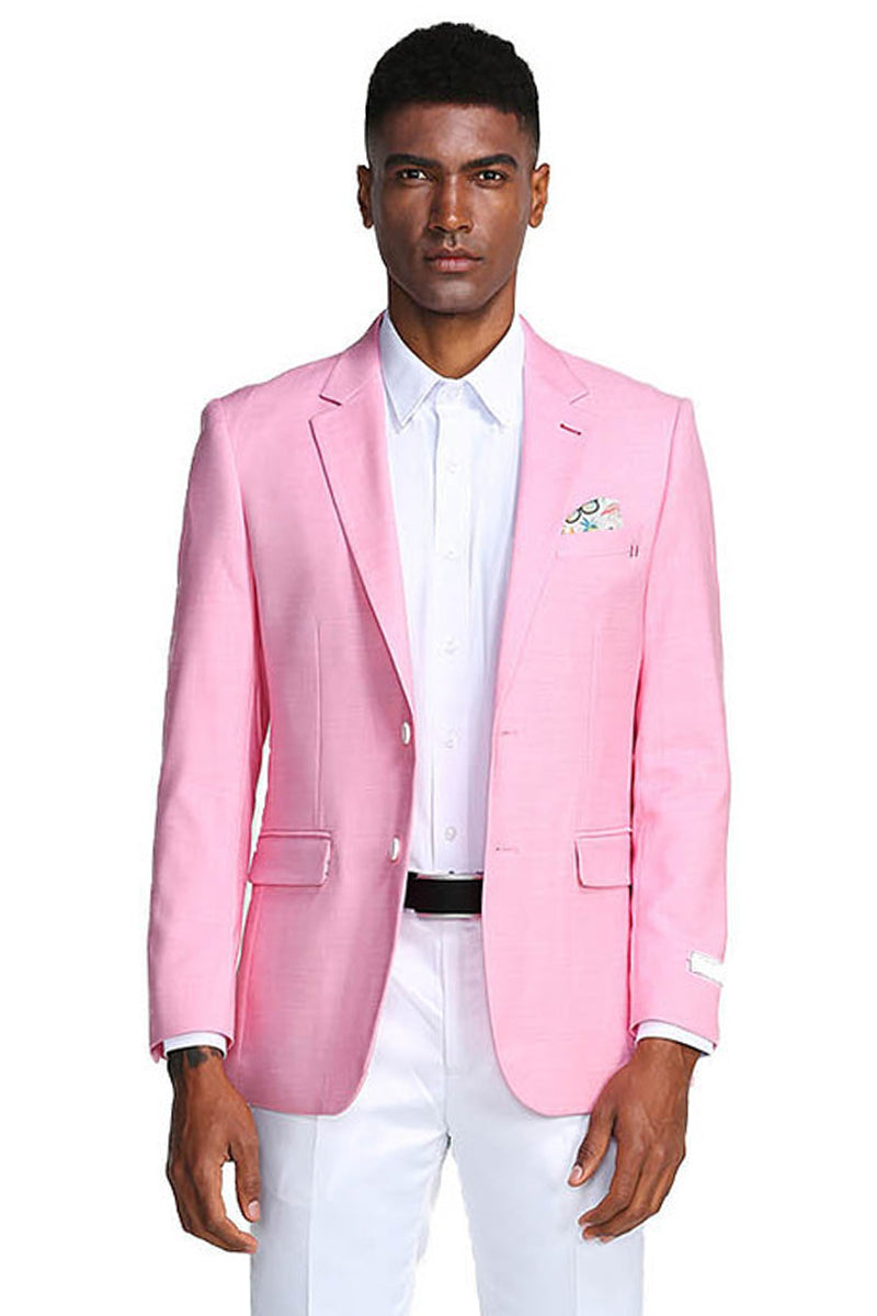 "Men's Slim Fit Linen Summer Blazer - Two Button Style in Pink"