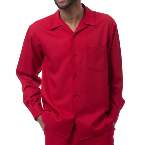 Red 2-Piece Solid Long Sleeve Walking Suit