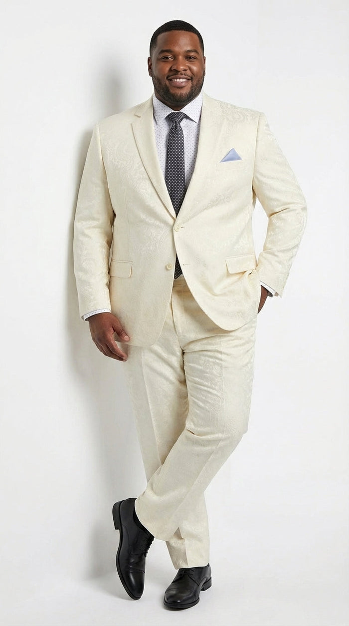 Men’s Ivory Paisley Shiny Suit – Flroal Formal Wedding and Prom Suit for Party, in Cream Off White