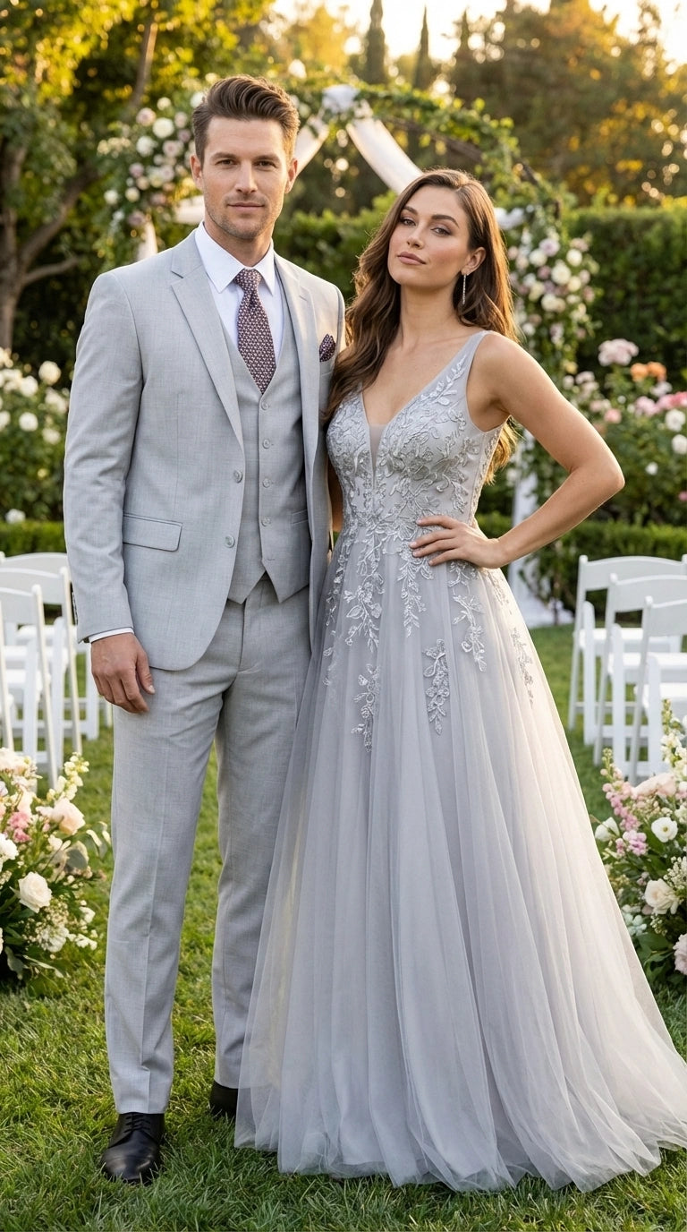 Men’s Light Grey Sharkskin 3 Piece Suit – Two Button Vested Modern Formal Business Suit for Wedding in silver Ice Gray - 34 Short or Extra Small