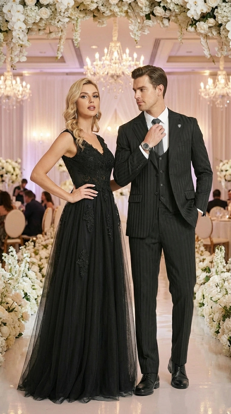 Men’s Black Pinstripe 3 Piece Suit – Vested Formal Business Suit for Wedding, Office, Prom and Party Wear - 34 Short or Extra Small