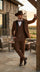 Men’s Light Brown Western Tuxedo 3 Piece Suit with Black  Collar Lapel, Country Look Cowboy Suit