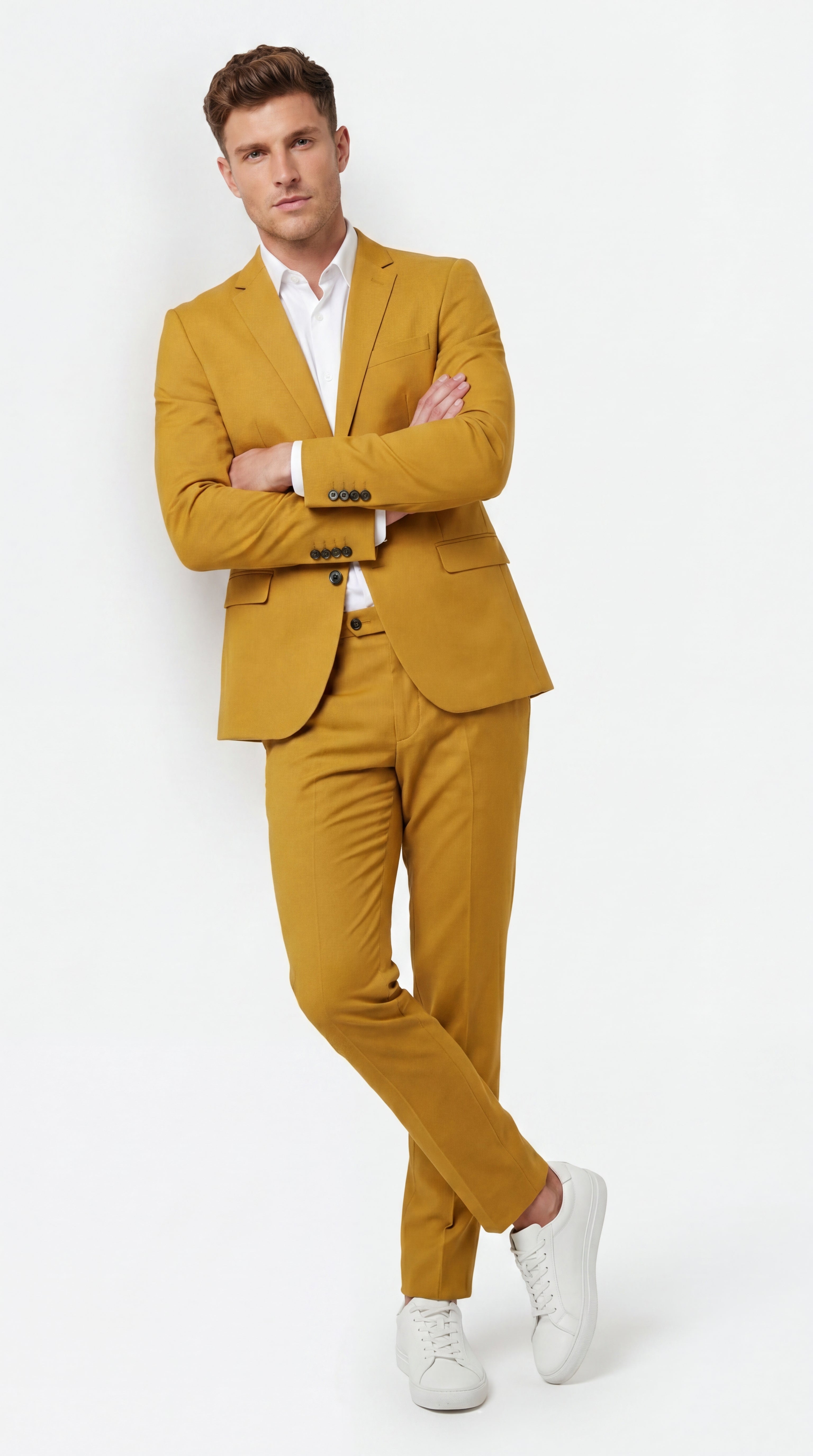 Men’s Gold Mustard Color Suit – Wedding & Prom Formal Suit Outfit, Modern Blazer and Pants - 34 Short or Extra Small