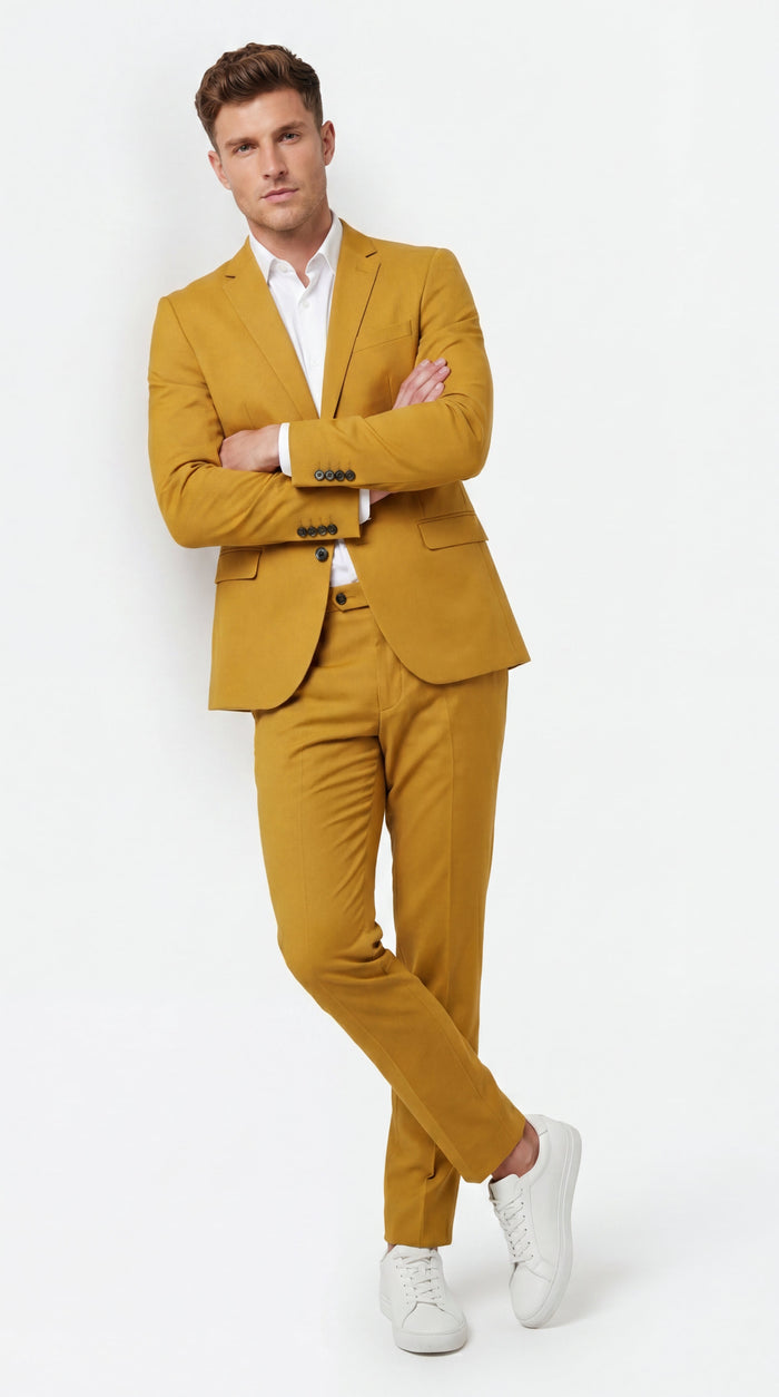 Men’s Gold Mustard Color Suit – Wedding & Prom Formal Suit Outfit, Modern Blazer and Pants