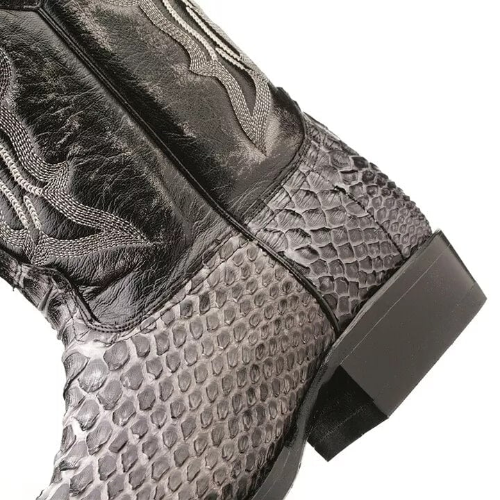 J Toe Cowboy Boots - J Toe Western Boots - Los Altos Rustic Black Python J-Toe Boot - 8