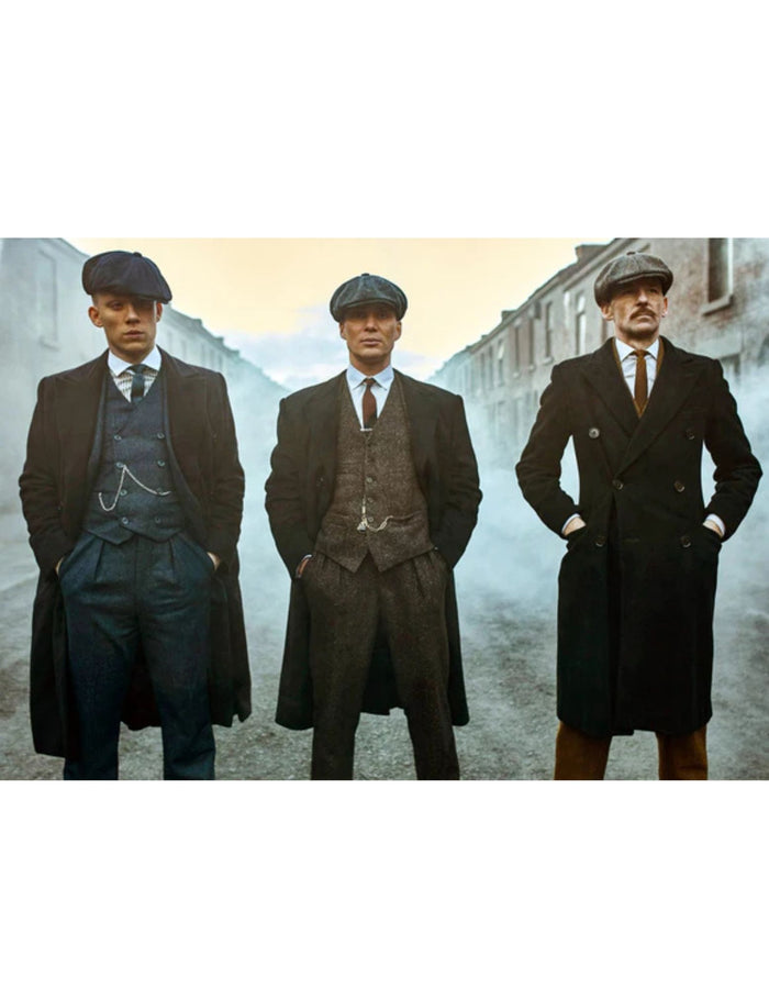 Mens Peaky Blinders Costume peaky blinder outfit - Include peaky blinder actor cap Thomas Shelby Black Vested Suit & Black Overcoat (Random Color Combo)