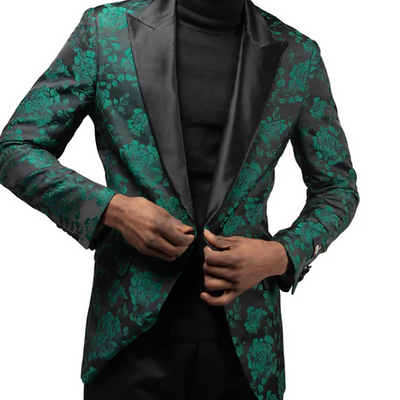 Mens Paisley Blazer - Floral Sport Coat - Hunter - Emerald Green Sport Jacket - Shawl Lapel
