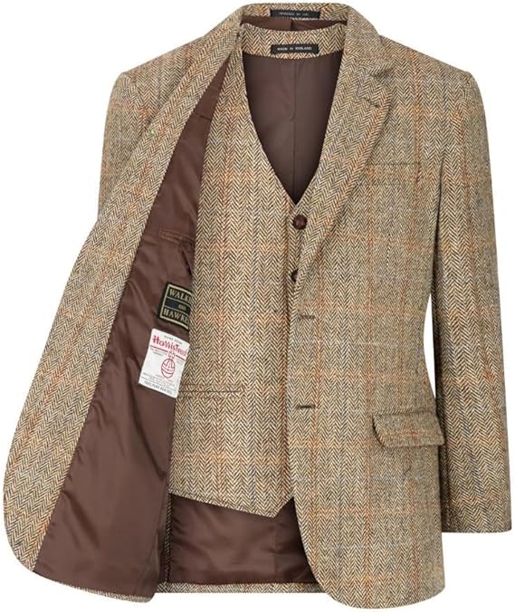 Walker and Hawkes Harris Tweed Blakemore Blazer for Men - Hand-Woven Wool Tweed Jacket with Polyester Lining, Regular Fit - 36 Short