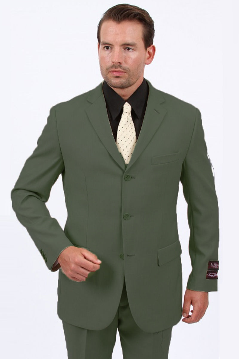 Olive Green Men's Business Suit - Basic Three Button Style