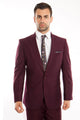 "Burgundy Men's Slim Fit Suit with One Button Peak Lapel"