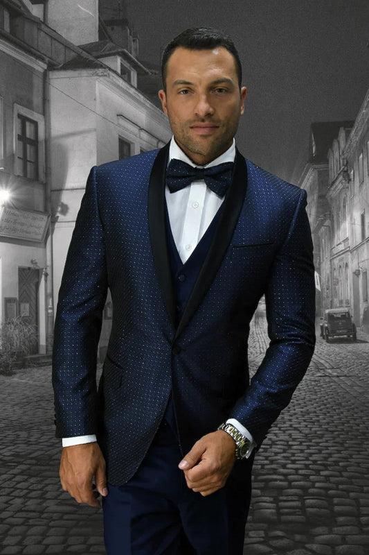 Mens Navy Blue Wedding Tuxedo - Dark Blue Tuxedo Suit" Mens Designer Collin One Button Wedding and Prom Tuxedo Navy Navy Prom Suits