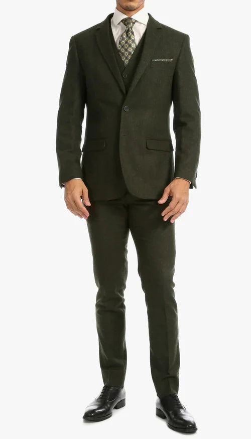 1920's Men's Clothing - Tweed Suit - Herringbone 1920s Mens Suit  - Vintage Hunter Green Tweed  Suit - 38 Short Jacket+32 Waist Adjustable 28to34)(Height: 5 4 to5 7 )(Neck  15-16.5)S-M)
